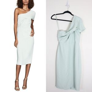 Reiss US 4 Riana Draped One Shoulder Bodycon Dress Crepe Mint Green